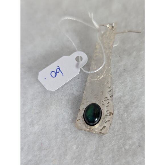 Sterling silver Paua shell cabochon bezel set French wire 2.25"X .50"Dangle OOAK - Picture 2 of 10